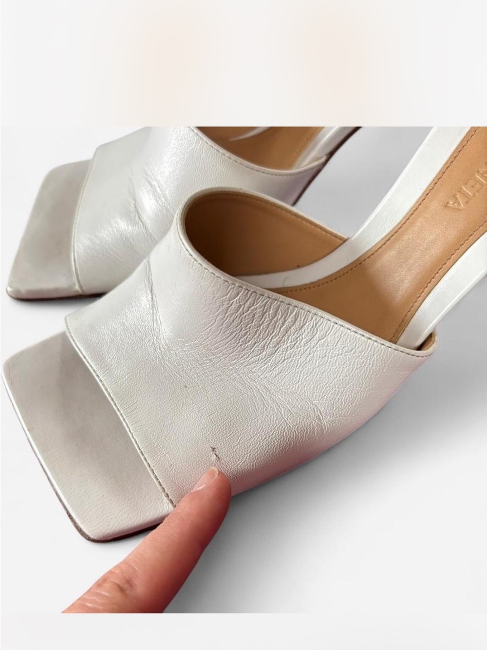 Bottega Veneta White Open-Toe Square Mule Heels - Women - Picture 6 of 8